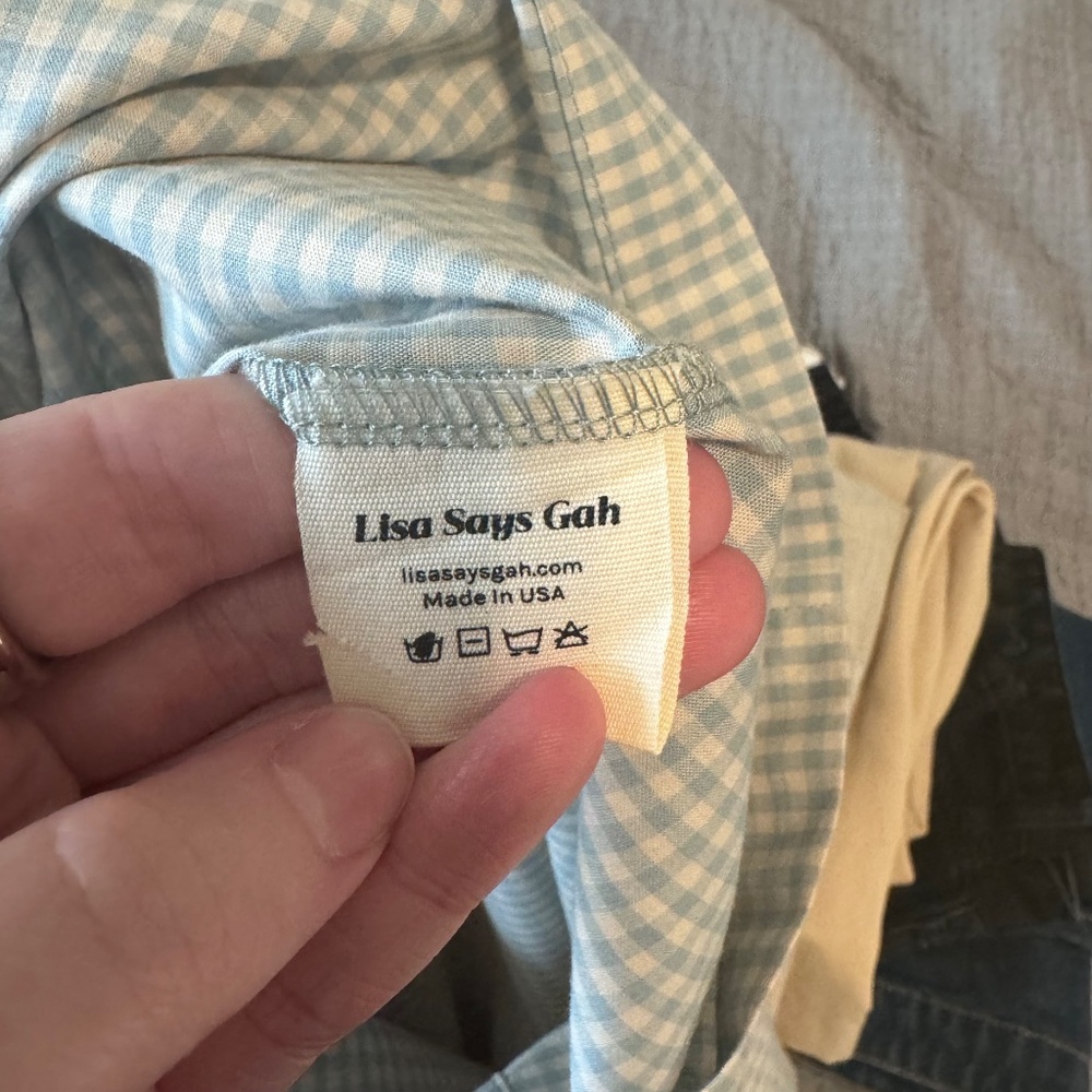 Lisa Says Gah Maddie Blue Gingham Midi Dress in Size Large Long Sleeve Heart - Picture 9 of 11